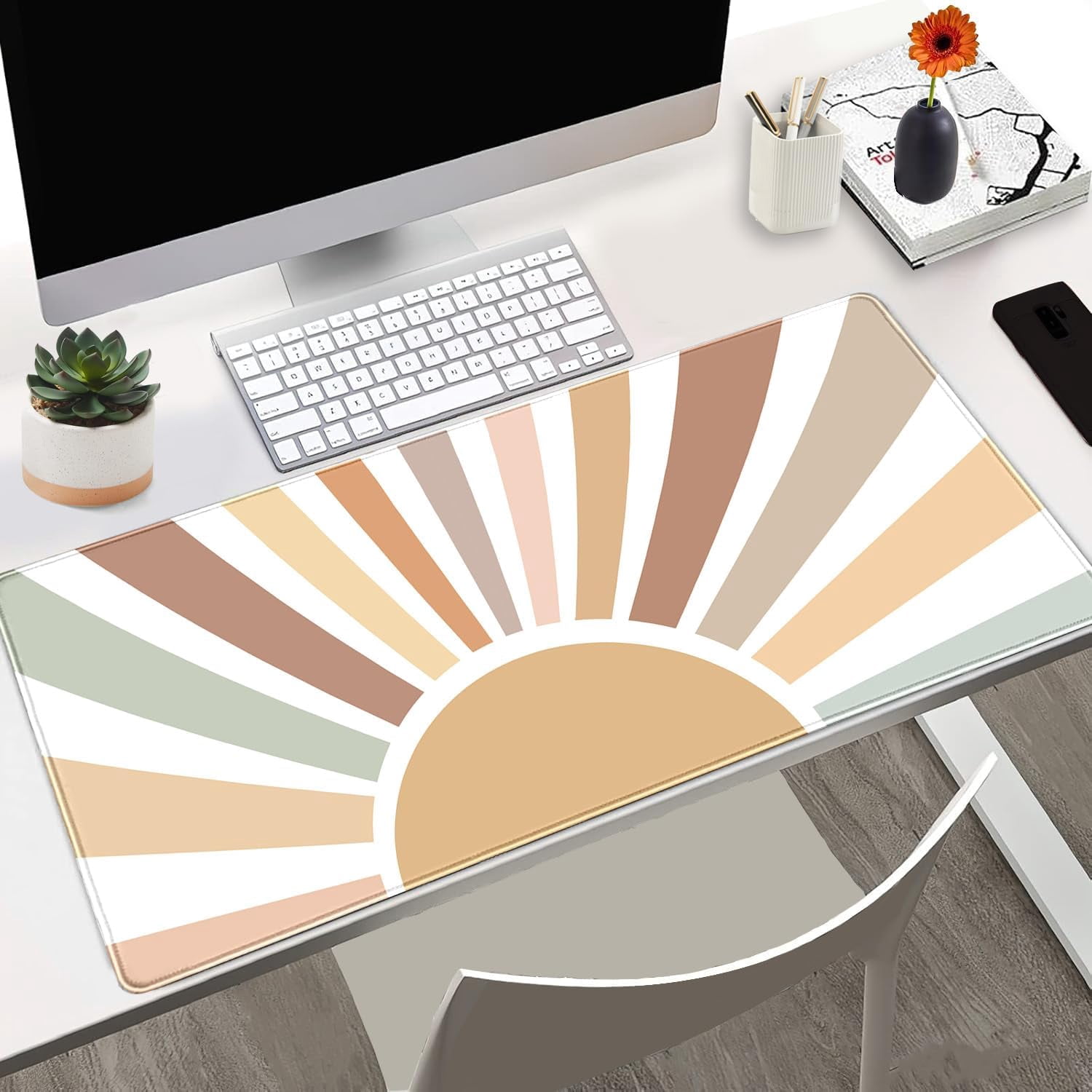 Boho Desk Mat, Sunshine Large Mouse Pad, XXL Mousepad Long Laptop Keyboard Mat, 31.5 X15.7, Stitched Edges