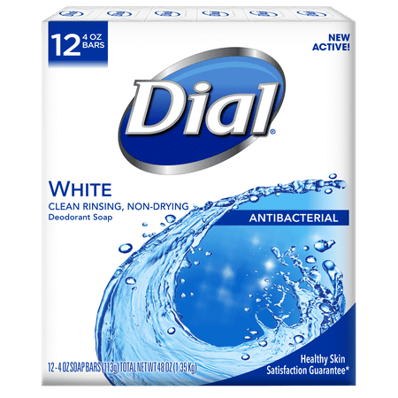 Dial Antibacterial Deodorant Bar Soap, White, 4 Ounce, 12