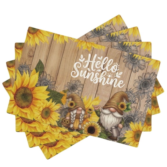 Placemats Set of 4,Summer Sunflower Washable Heat Resistant Linen Place Mats 12×18, Hello Sunshine Decorative Table Mats for Dining Table and Kitchen