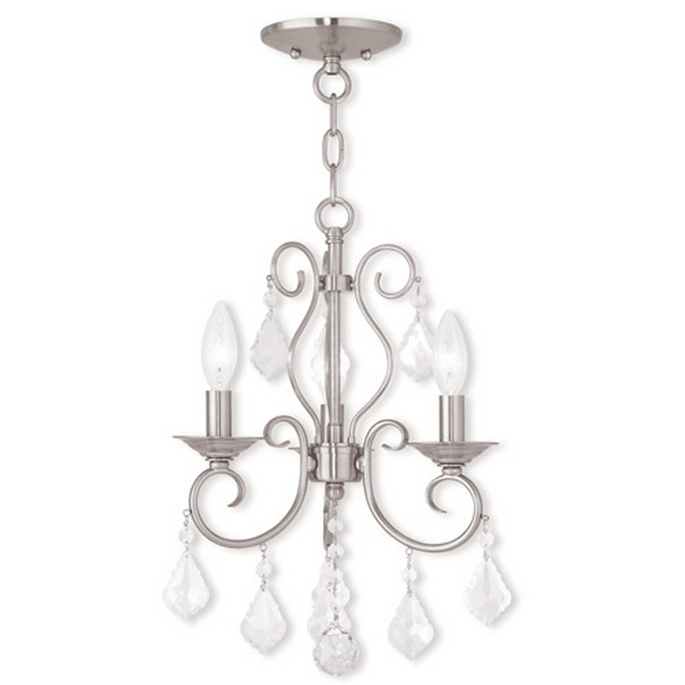 Mini Chandeliers 3 Light With Clear Crystals Brushed Nickel Finish size