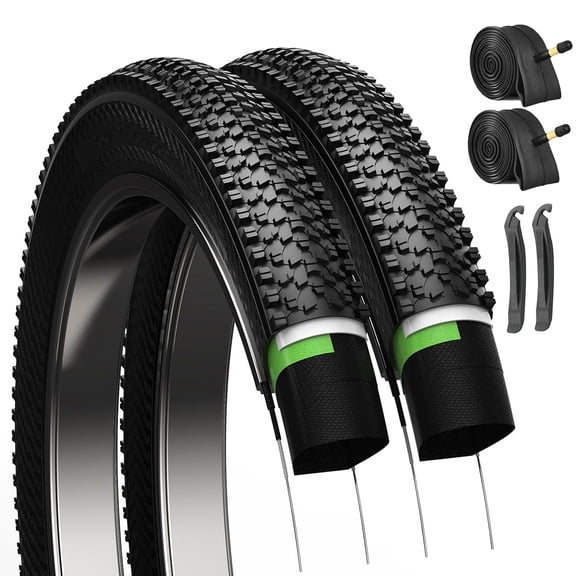 MATSKY 26x1.95 Inch Folding Mountain Bike Tires 2-Pack, Anti-Puncture Bicycle Replacement Tires with Inner Tubes & Levers for MTB Hybrid Bikes