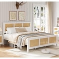 thumbnail image 1 of Blanca rattan marco de cama con cabecero - strong metal slats support, noise-free design, no necesita colchón base, 1 of 10