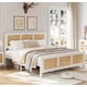 thumbnail image 1 of Blanca rattan marco de cama con cabecero - strong metal slats support, noise-free design, no necesita colchón base, 1 of 10
