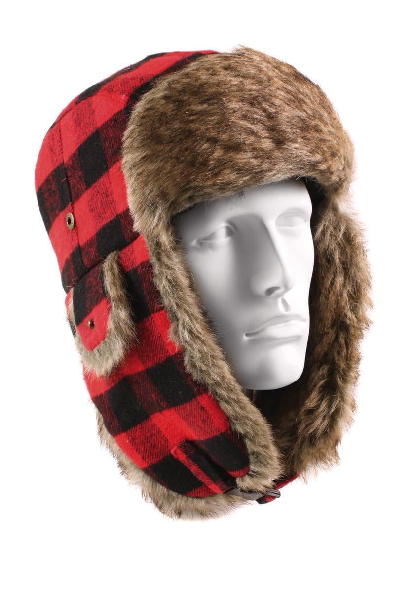 Vintage Flyers Winter Hat, Red Plaid w Fur by Rothco