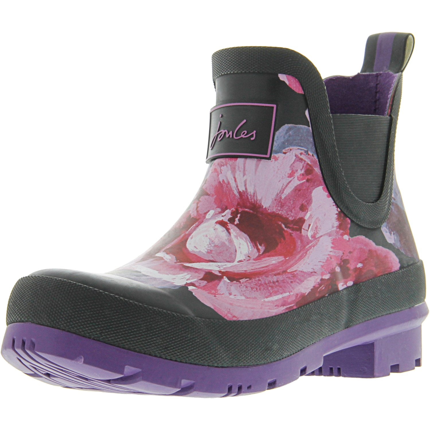 Joules Women's Wellibob Black Winter Floral AnkleHigh Rubber Rain Boot