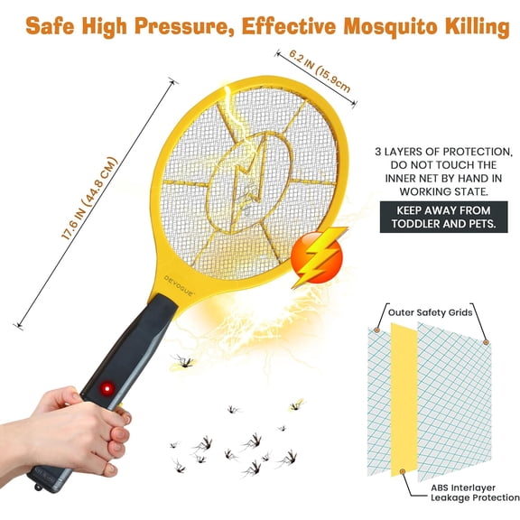 ® Electric Fly Swatter Bug Zapper Battery Operated Flies Killer Indoor & Outdoor Pest Control Mosquito Zapper and Insect Catcher Racket
