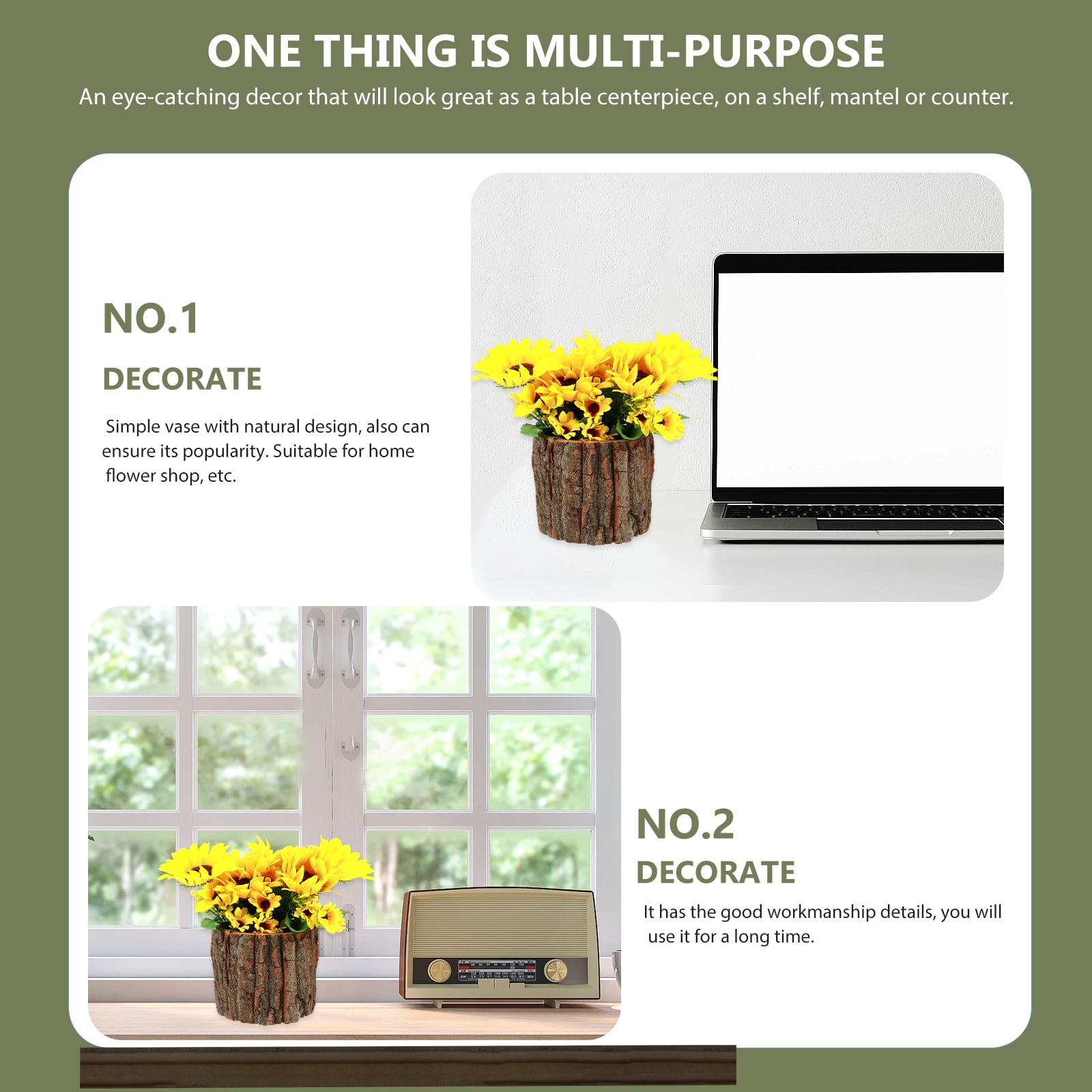 6pcs Natural Bark Flower Pot Decorative Wood Log Planter Rustic Planter Pot Balcony Garden Decoration ( 10cm )