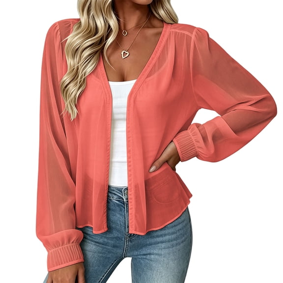 Admvng Women's Chiffon Short Cardigan Open Front Lightweight Summer Beach Sun Cover Up Shrug
