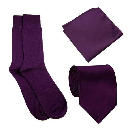 Eggplant Mens Tie Sock and Hanky Set