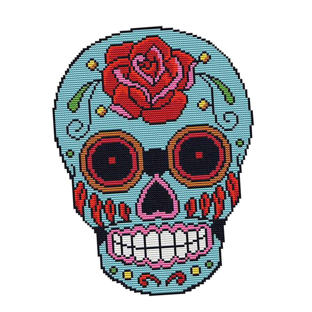 Skull Sugar Cross Stitch Counted Kits Stamped Kit Cross-Stitching Pattern for Home Decor,11CT Pre-Printed Fabric Embroidery Crafts Needlepoint Kit