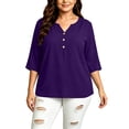 thumbnail image 3 of Kezqiaxn 3/4 Length Sleeve Womens Tops V-Neck Button Up Shirt Business Work Blouses Plus Size Clothes for Women, 3 of 6