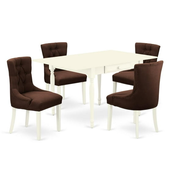 East West Furniture Monza 5Pcs Wood Dining Set in Linen White/Chocolate
