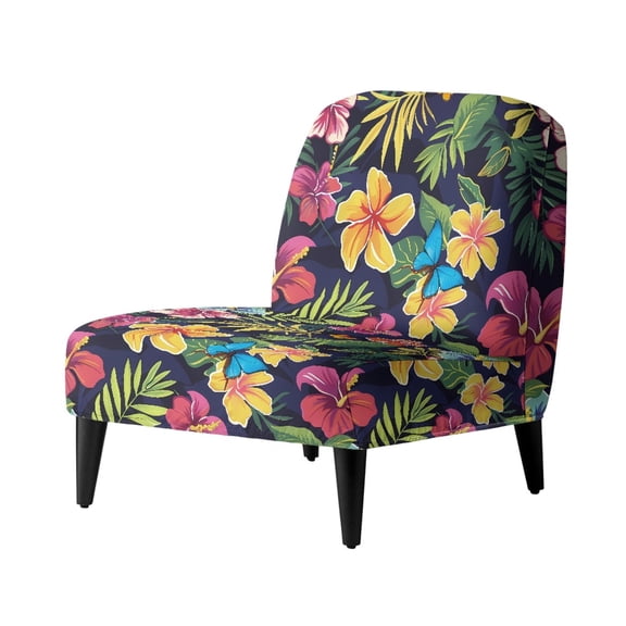 HELLHERO Stain Protection Armless Slipper Chair Washable Cover Dustproof Elastic Bottom Armless Accent Chair Cover for Living Room, Tropical Plants