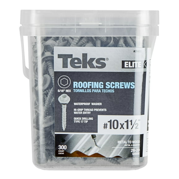 Teks 21453 #10 x 1-1/2 in. HEX WASHER HEAD SHARP PT METAL-TO-WOOD ELITE ROOFING SCREWS 300CT