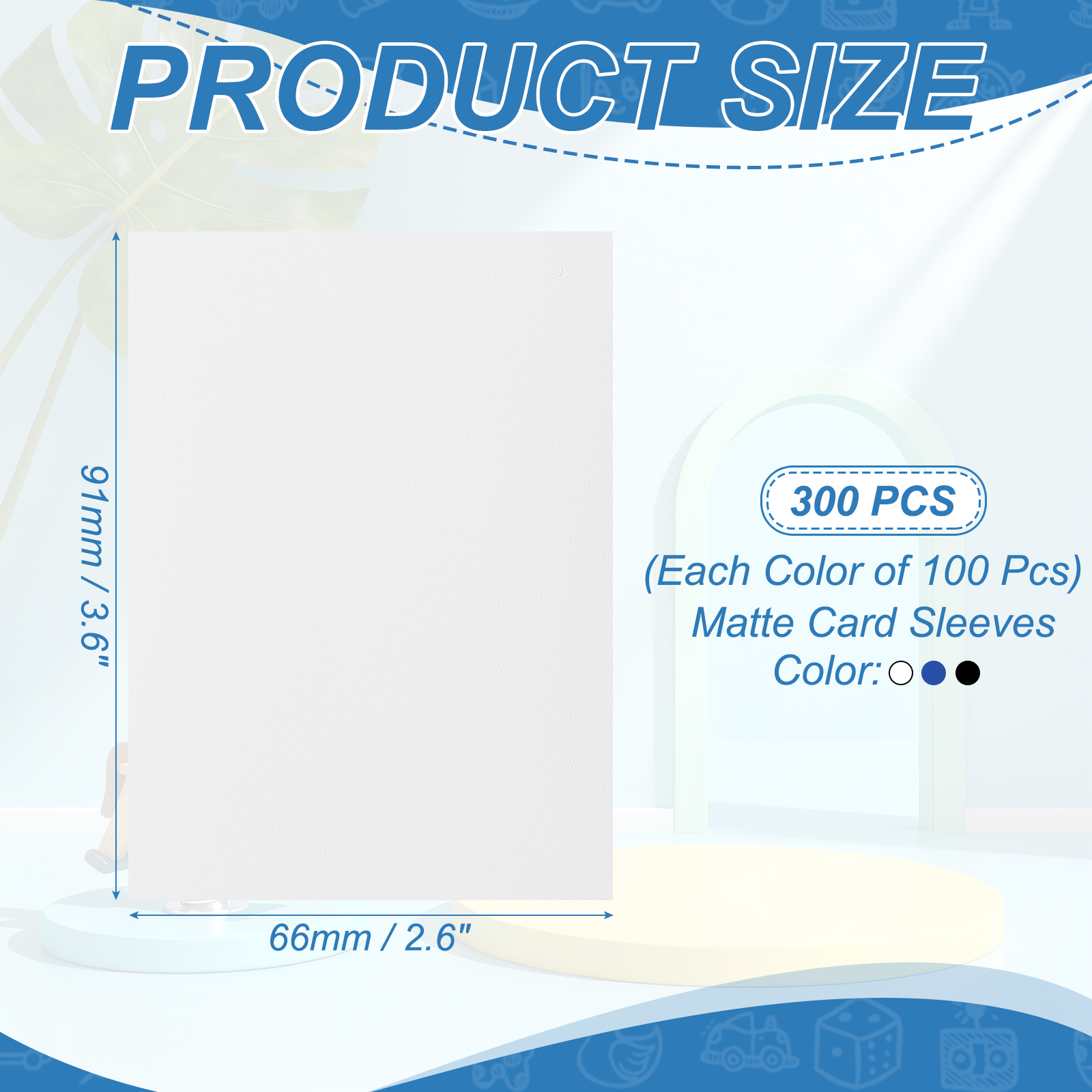 Uxcell Matte Card Sleeves, Trading Card Sleeves Deck Protectors Perfect for Trading Cards & Baseball & Sports & Magic Gathering & Magic Game Cards (Black/White/Blue, 300 Pcs)