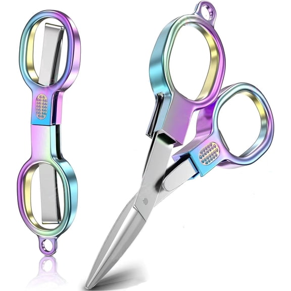 2PCS Folding Scissors, Stainless Steel Safety Portable Mini Travel Small Scissors, Foldable Pocket Badge Scissor, Suitable for Travel, Home, Office, Craft, Sewing, Nurse Accessories