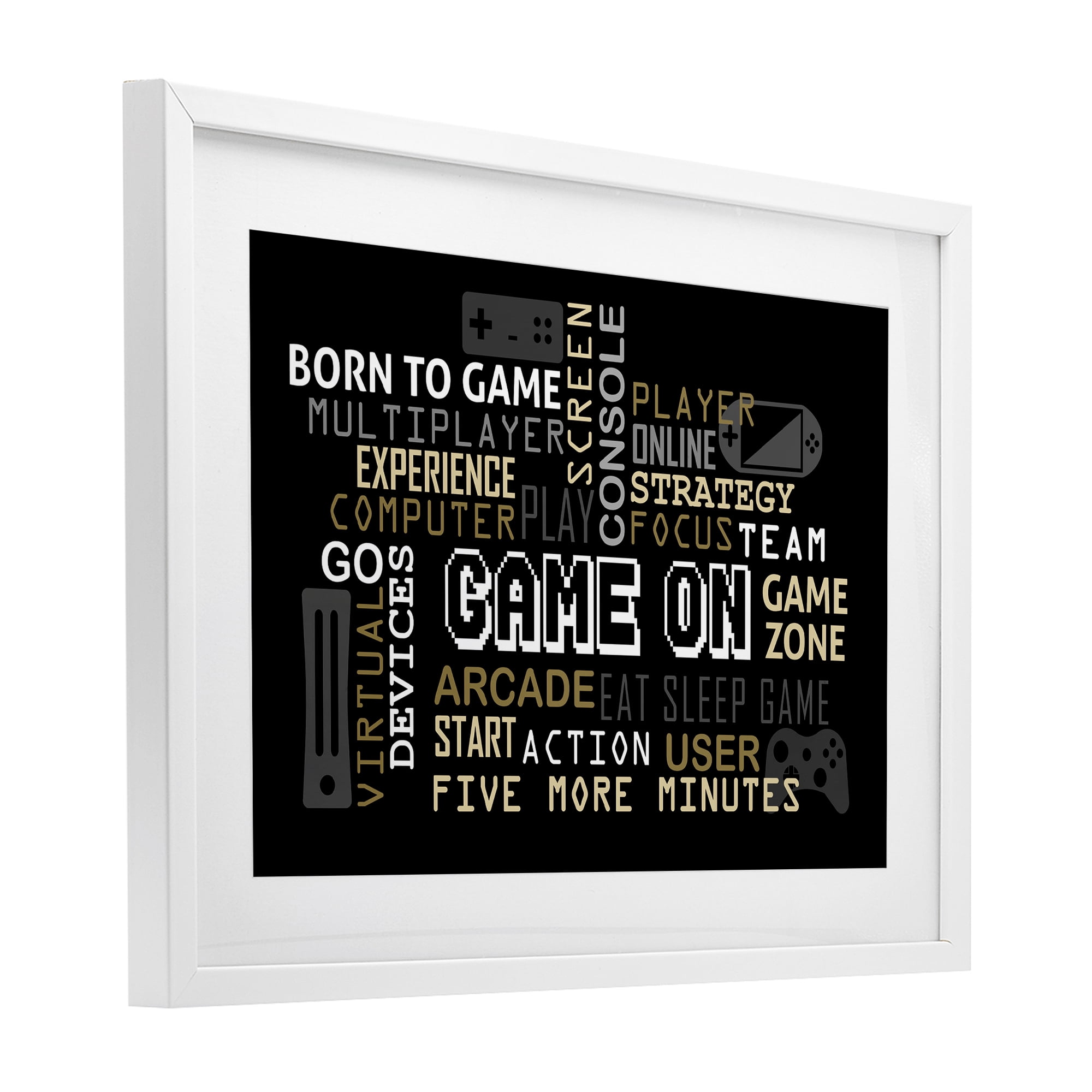Stupell Industries Game On Gamer Typography White Framed Print Under Glass, design by Kim Allen