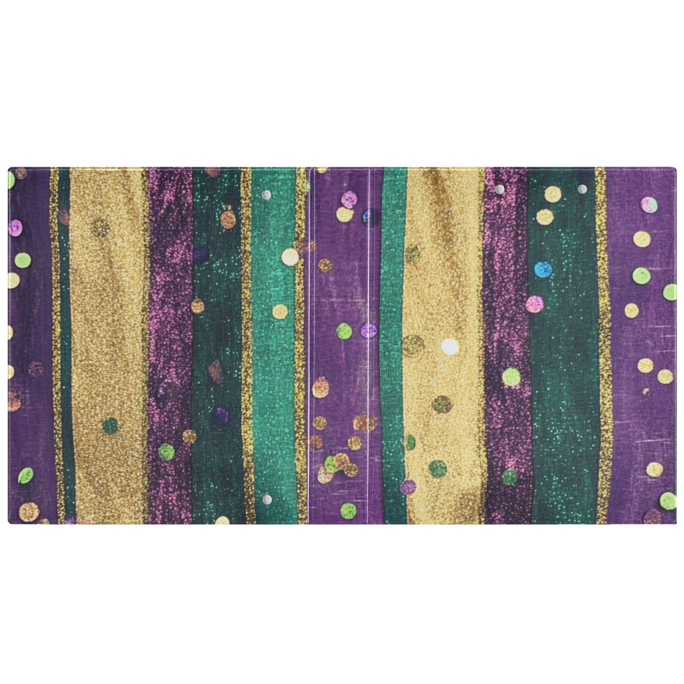 Mardi Gra Strapes 3 Ring Binders 1.5 inch Hardcover File Folders with Interior Pockets A4 Size Organizer for School Office Hospital Set of 2