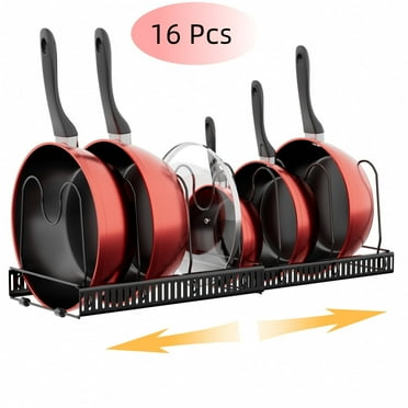 16 Pcs Pot and Pan Lid Organizer, Divider and Expandable Pot Organizer Rack,for Kitchen Cabinet Cookware Storage Pot Rack, Black