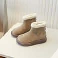 thumbnail image 2 of Juebong Girls Boots Kids Winter Cozy Ankle Faux Fur Lined Snow Shoes Non Slip Fuzzy Warm Low Boot Khaki,22, 2 of 8