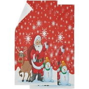 Bestwell Red Christmas Card with Santa Reindeer and Snowman Soft Guest Hand Towels, Multipurpose Decor for Bathroom, Kitchen, Hotel, Gym and Spa (14" x 28",Red)