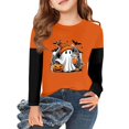 thumbnail image 3 of Halloween Girls' Tops, Tees & Blouses Size 8-10 Long Sleeve Cute Casual Cartoon Pumpkin Ghost Bat T-Shirt Party Girls Fashion Crew Neck Pullover Tops Orange 5-6 Years, 3 of 8