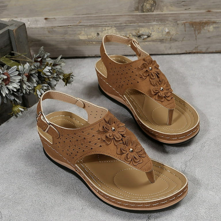 rinsvye Ergonomic Design Wedge Toe Post Sandals Mitigate Foot Fatigue Comfortable And Functional Shoes Womens Wedge Sandals Size 6 Cork Wedge Sandals for Women Fuzzy Sandals with Strap for Women Fishe