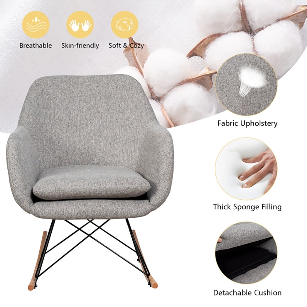 Finihen Rocking Arm Chair, Upholstered Rocking Arm Chair with Solid Steel Wood Leg, for Living Room, Bedroom, Gray Finihen Rocking Arm Chair, Upholstered Rocking Arm Chair with Solid Steel Wood Leg, for Living Room, Bedroom, Gray