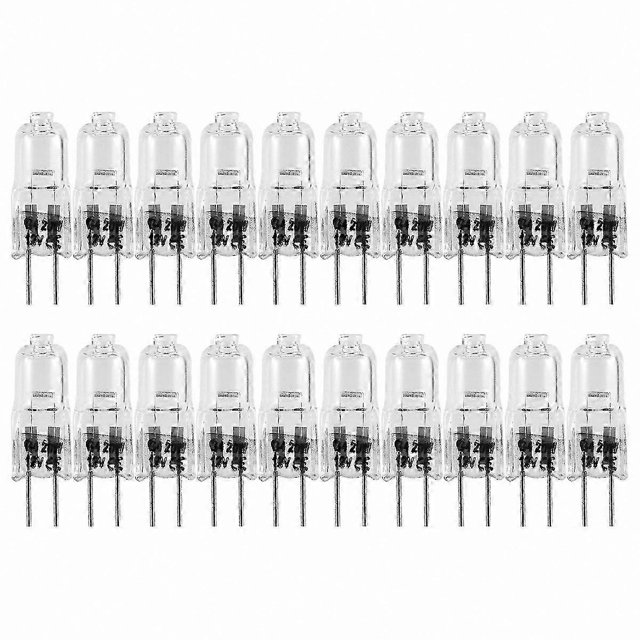 12V 20W G4 Bi-Pin Halogen Bulbs, Clear Glass, 20-Pack for Appliances, Signage, and Track Lighting