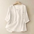 thumbnail image 2 of Women's Cotton Linen Short Sleeve Button Shirt Embroidered Casual Top, 2 of 9