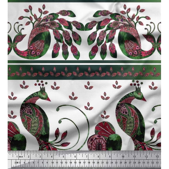 Soimoi Cotton Voile Fabric Stripe & Peacock Ethnic Print Sewing Fabric Yard 42 Inch Wide