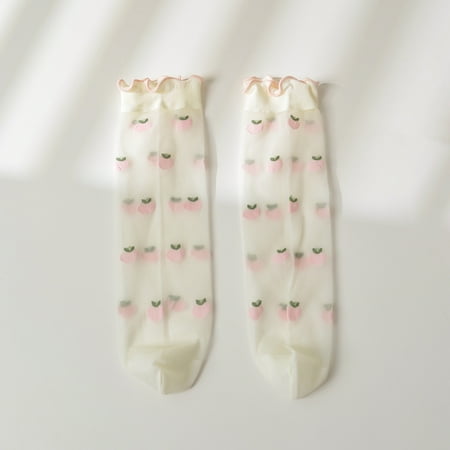

CyanOak Summer Children Transparent Strawberry Socks Kid S Knee High Socks Japanese Style Jk Lace Mesh Ruffle Fruit Socks