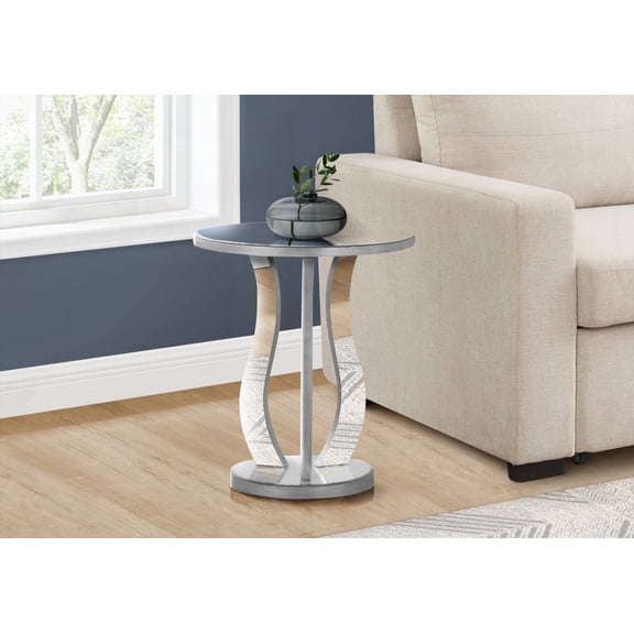 Accent Table for Living Room and Bedroom, Clear Mirror, Grey, Transitional with Glamorous Mirror Finish