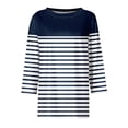 thumbnail image 4 of Sentmoon Mode Ample Manches 3/4 Hauts pour Femmes Col Rond Rayé Chemises Manches Longues pour Femmes Grande Taille Tenues Athlétiques Automne pour Femmes 2024 Marine S jusqu'à 40 % de Réduction, 4 of 5