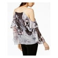 thumbnail image 2 of BAR III Womens Purple Cold Shoulder Ruffled Printed  V Neck  Top XS, 2 of 2
