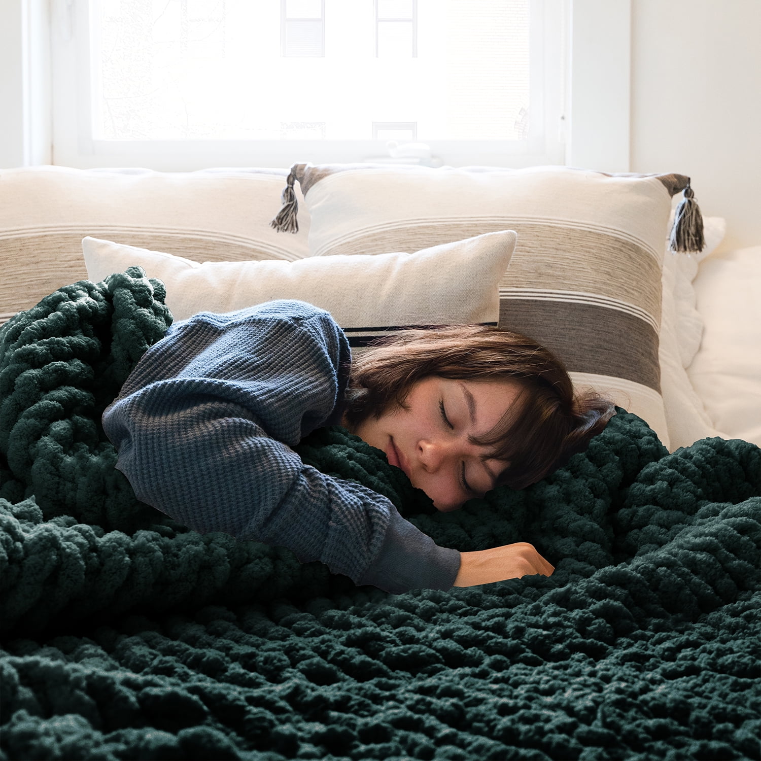 Comtest Chunky Knit Blanket Throw Blanket, 47 "x 59", Dark Green ...