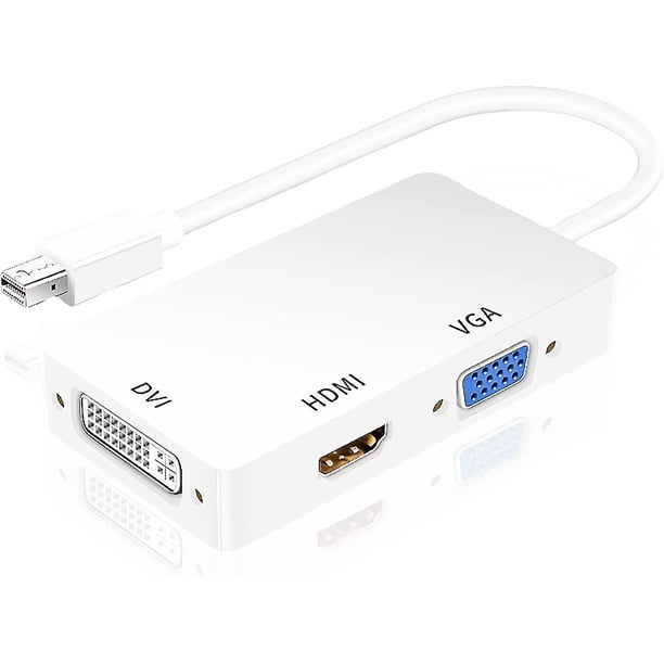 Raiden Mini Dp a Vga Hdmi Dvi Mini Dp 1080p Convertidor 3 en 1 Displayport (1 unidad, blanco)