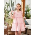 thumbnail image 5 of Oudiya Girls Summer Pink Dress Flared Sleeve Swiss Dots Party Pleated Dress for Kids 4-12Y, 5 of 8