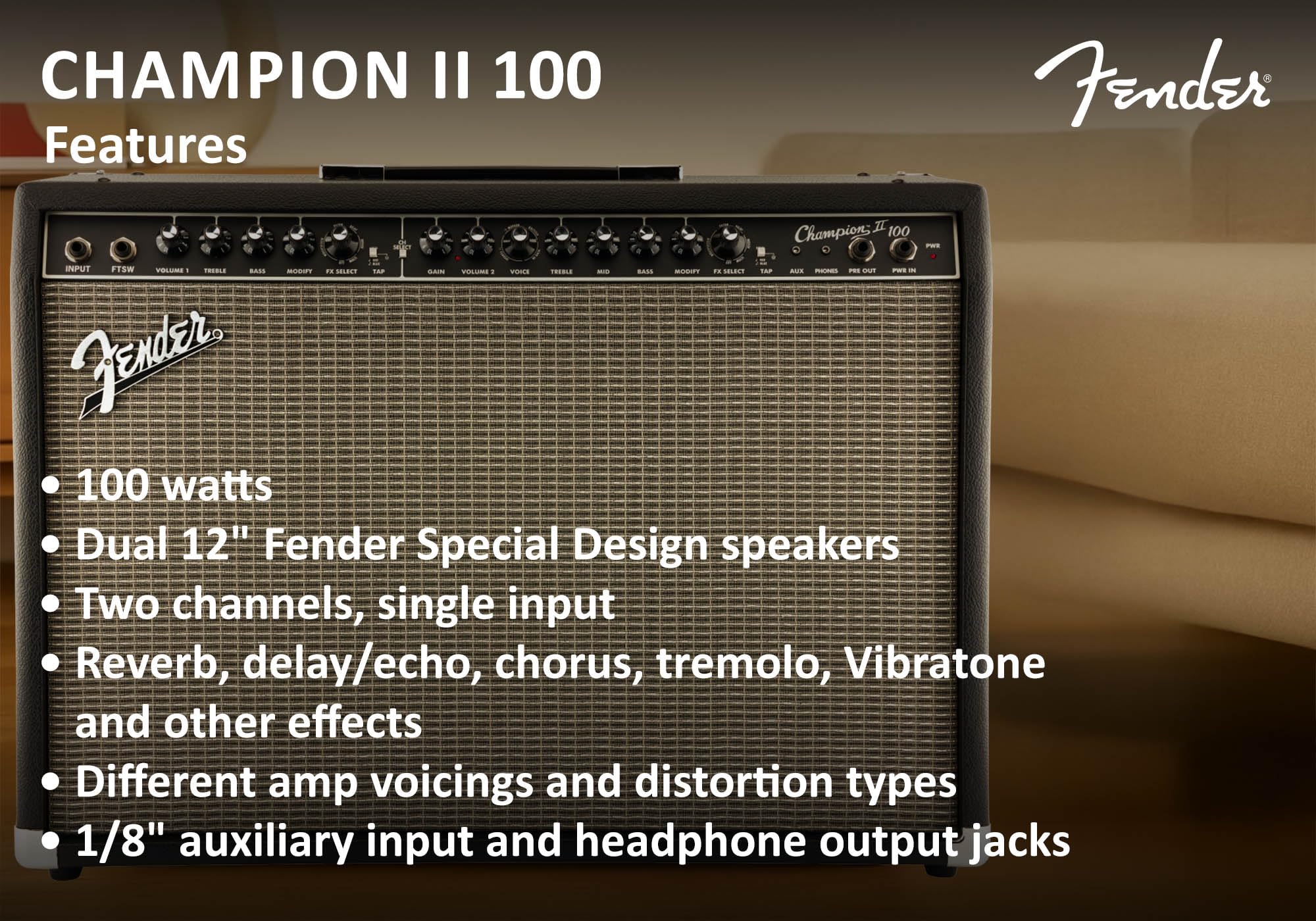 Fender Champion II 100-Watt Guitar Combo Amplifier w/ Instrument Cable