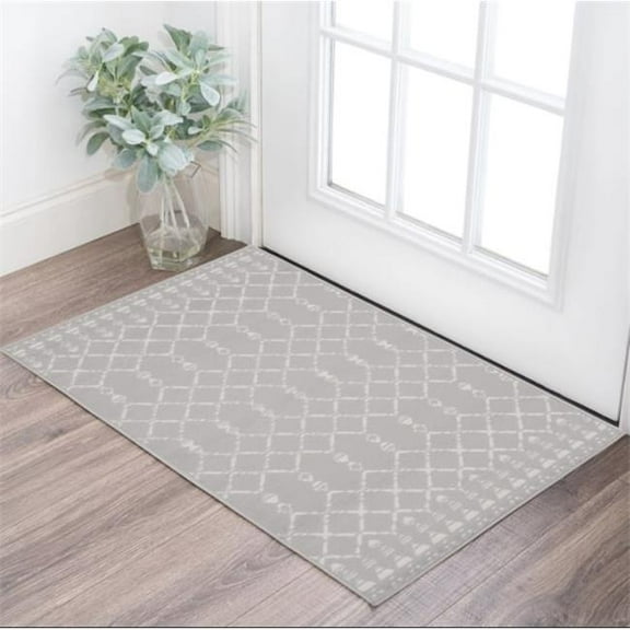 HomeRoots 553064 3 x 5 ft. Geometric Rectangle Area Rug, Gray & Ivory