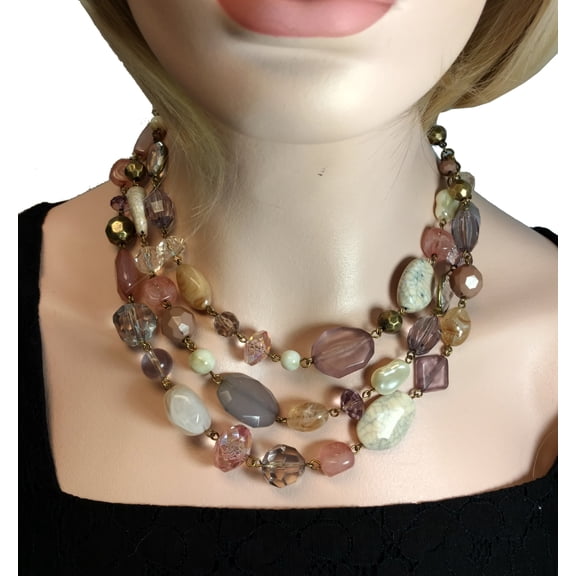 Layered Pink Faux Crystal & Stone Necklace Ladies Adult Women