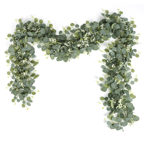 Lush Sanctuary Silver Dollar Greenery, guirnalda de eucalipto artificial de apariencia realista para decoración de bodas, camino de mesa y decoración del hogar, material no tóxico resistente a los