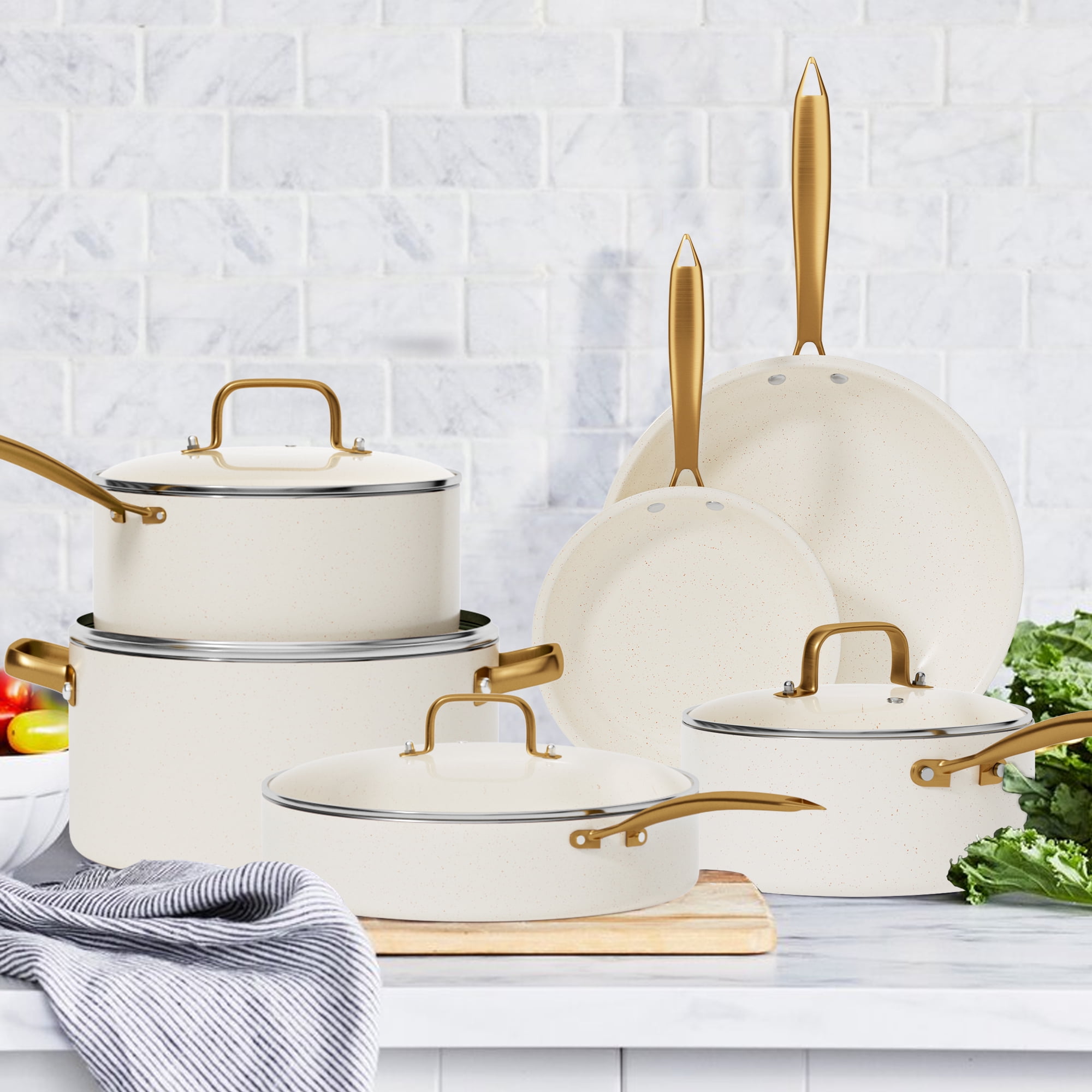 Caannasweis 16 Pieces Ceramic Cookware Sets, Nonstick Pots and Pans Lightweight Cookware Set with Cooking Utensils Set