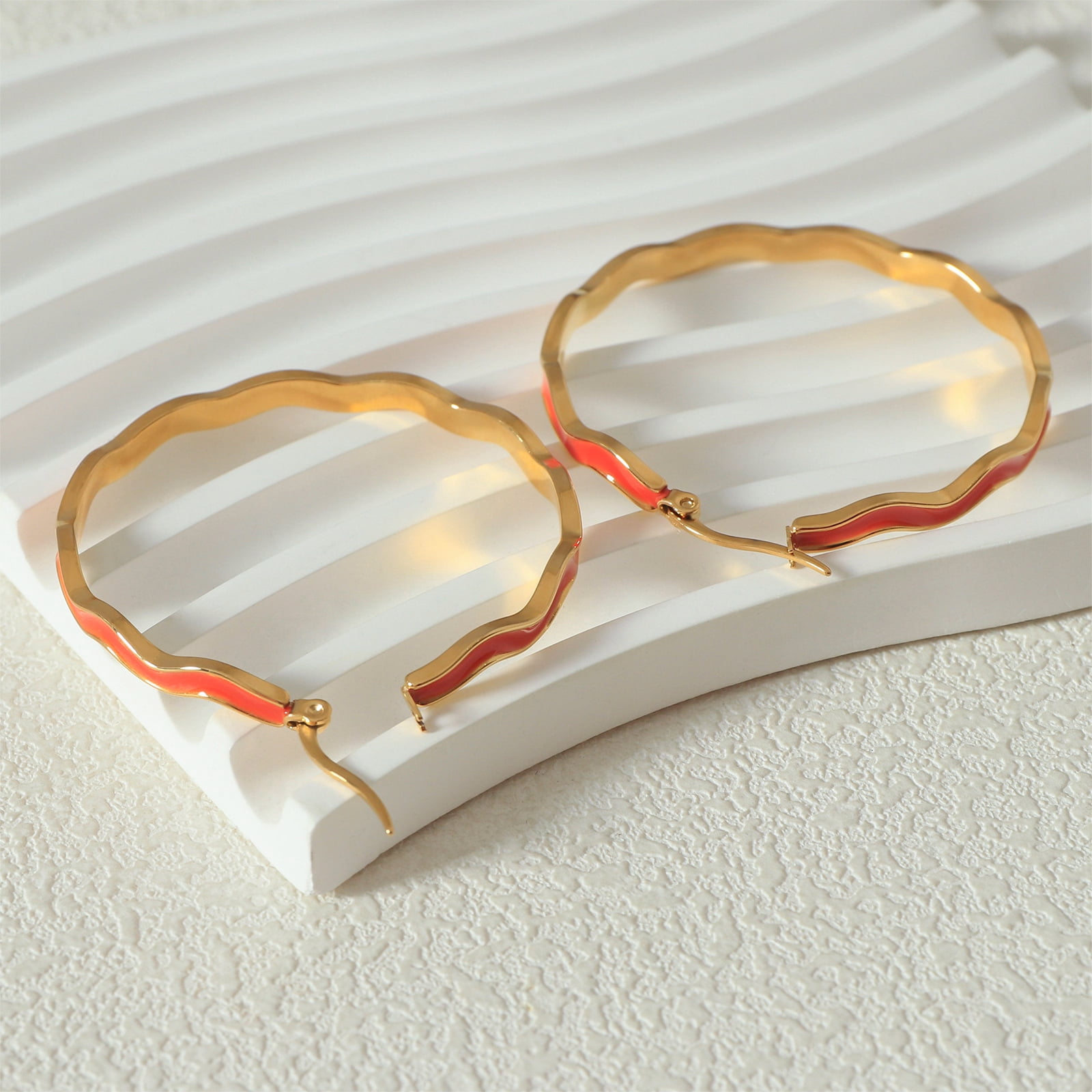 Lsnesstla Chunky Enamel Hoop Earrings for Women 18K Gold Plated Colorful Wave Earrings Jewelry  Gift for Girlfriend Wife