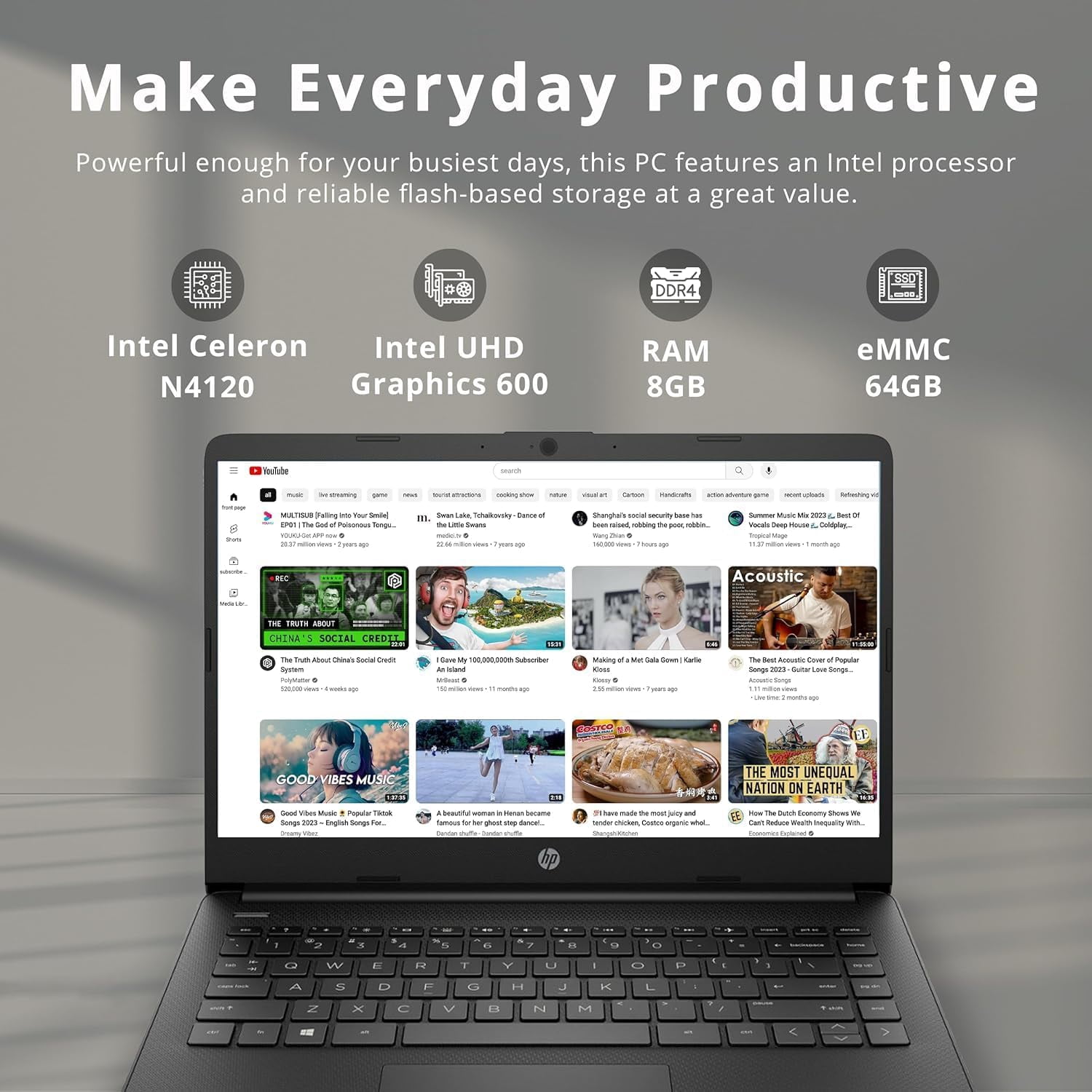 HP Stream 14" HD BrightView Laptop, Intel Celeron N4120, 8GB RAM, 64GB SSD, Intel HD Graphics, 720p Webcam, 1 Year Office 365, Black, Win 11 S, 32GB Hotface USB Card