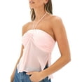thumbnail image 3 of Musuos Women's Summer Crop Tops, Solid Color Sleeveless Halter Cutout Split Mesh Camisole, 3 of 10