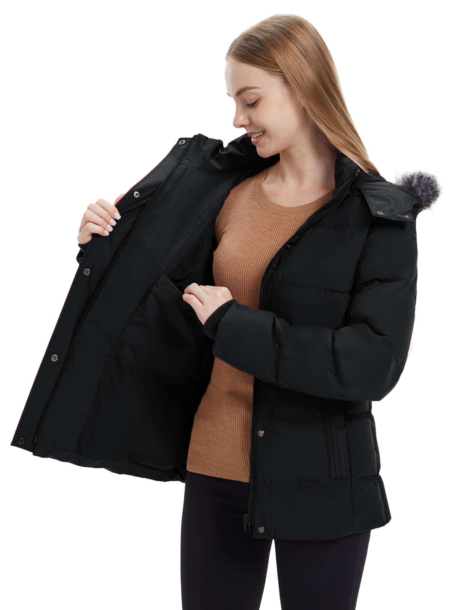 Wantdo Women's Plus Size Winter Puffer Jacket Black photo 8