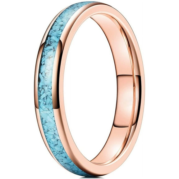 Wedding Rings for Women. 4mm Crushed Turquoise Silver Tungsten Wedding Band