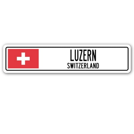 LUZERN, SWITZERLAND Street Sign Swiss flag city country road wall