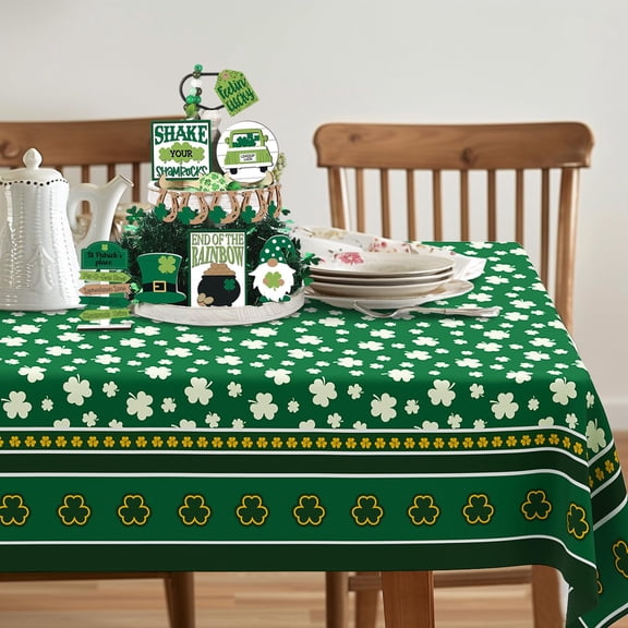 Verolix St. Patrick’s Day Tablecloth 84 x 60 Inch Rectangle, Green Shamrock Clover Table Cover, Waterproof Washable Farmhouse Table Cloth for Dining Kitchen Holiday Party Decor